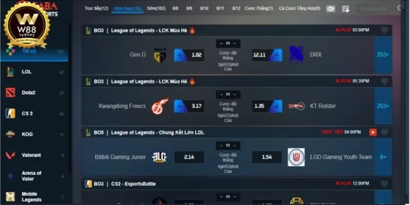 Cá cược Esports W88 - sự lựa chọn của nhiều cược thủ